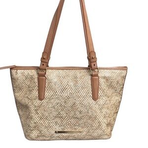 Brahmin snakeskin beige tote bag